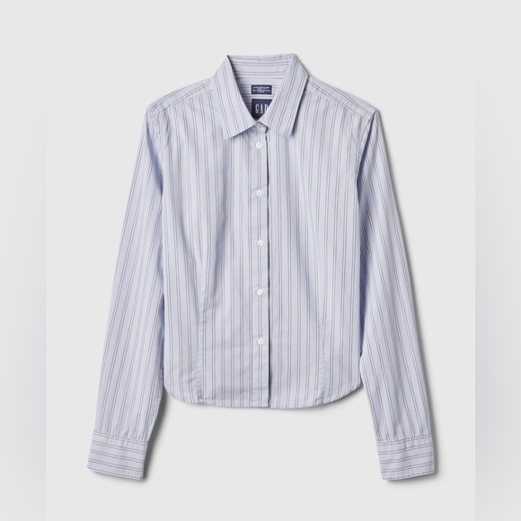 Gap NWT Organic Cotton Pinstriped Cropped Button Down Size PXS Blue White Black - Picture 1 of 15